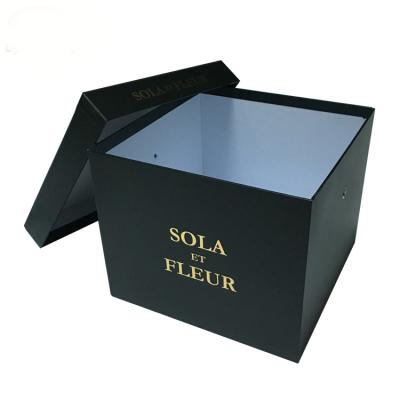 China Custom Packaging Paper Gold Logo Black Square Flower Box Handmade Design Gift Box Hat for sale