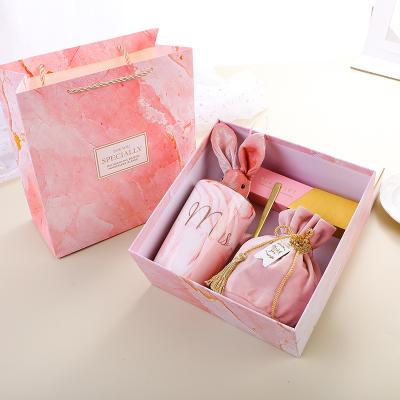 China Handmade Mug Gift Set Custom Pink Marbling Paper Box Gift Boxes With Lid for sale