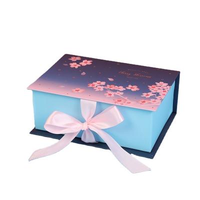 China Recycled Materials Brand Custom Apparel Packaging Cardboard Luxury Paper Folding Magnetic Gift Box With Ribbon for sale