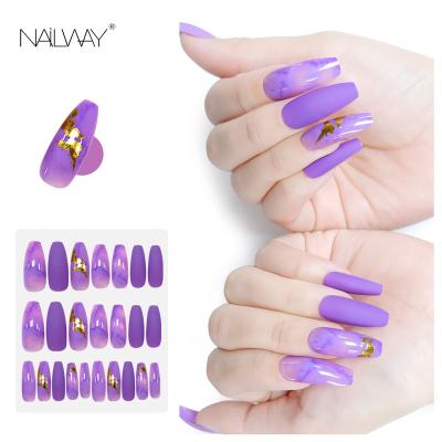 China Easy Apply Custom Wrapping Purple Full Cover Fancy Handmade Fake Nails Long Press On Nails With Designs for sale