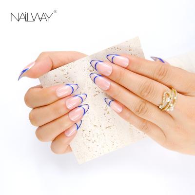 China Easy Apply Full Coverage 24 Pcs Hand Made Nail Art Abs Glossy Almond Stiletto Nails Press On Nails Almond for sale