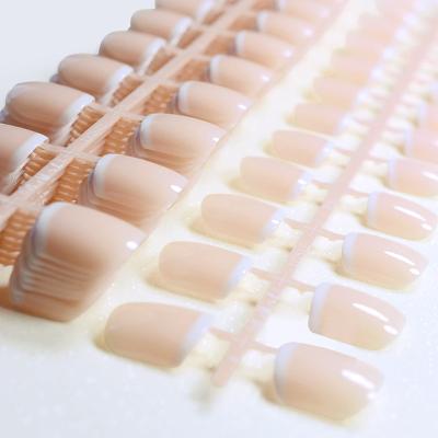 China Easy Apply 24 Pcs Pink Nail Tip Nude White Square Full Cover Fake Nails French Fake Nails Short Press On Nails for sale