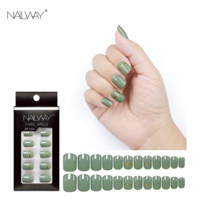 China Easy Apply Drop Shipping Green Color Glossy ABS Full Cover Nail Tips Press On Nails False Nails Short for sale