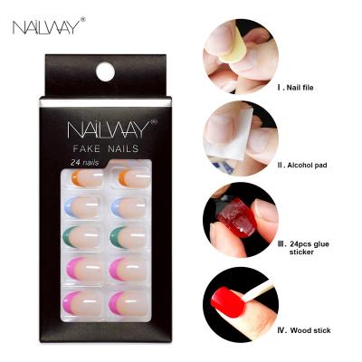 China Easy Apply Custom 24 Pcs / Set Colorful Nails Tips Oval Fake Nails Short Press On Nails 2022 for sale