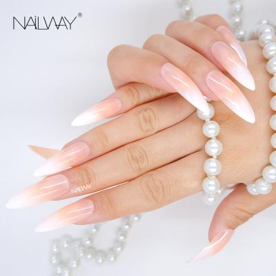 China Easy Apply High Quality 24 Pcs/Set French Nails ABS False Nails Long Stiletto Tips Press On Nails for sale