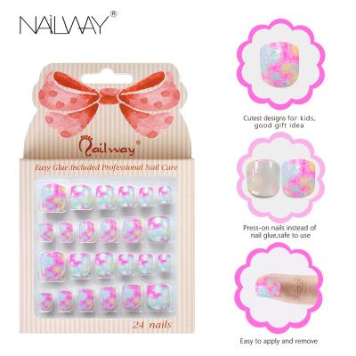 China Easy Apply Wholesale Custom Cute Colorful Rainbow Print Private Label Fake Nails Kid Press On Nails for sale