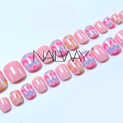 China Easy Apply Factory Direct Attractive Colorful Lattice Soft Press On Nails Design Kids' Nails for sale