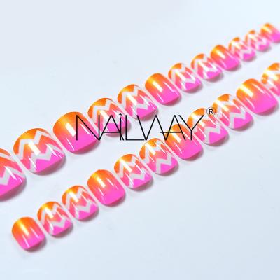 China Easy Apply Factory Supplier Wave Gradient Glitter Nails Short Press On Nails Nails For Kids for sale