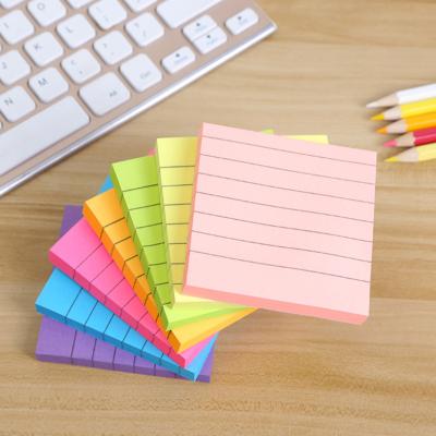 China Classic Line Funny Promotional Fluorescent Paper Self-adhesive Cube Message Note Pads 80 Sheets Grid Note Pad for sale