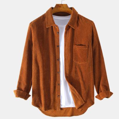 China 2022 Breathable New Round Bottom Wholesale Blue Brown Collar Long Sleeve Fashion Corduroy Loose Men's Solid Color Shirt for sale