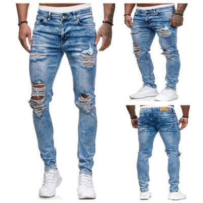 China 2022 Men's Hole Solid Color Breathable Jeans Spring Casual Fashion High Waist Men's Straight Pocket jins Pants for sale