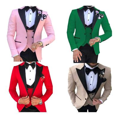 China wholesale custom made Anti-wrinkle stretching three pieces plus size double breasted suit elegant lapel stud pants men's plain suit for sale