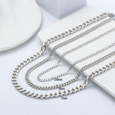 China CLASSIC Solid 925 Sterling Silver Italian Cut Cuban Link Curb Chain Necklace 3.6mm 5mm 7mm For Women 16 Men 18 22 Inches for sale