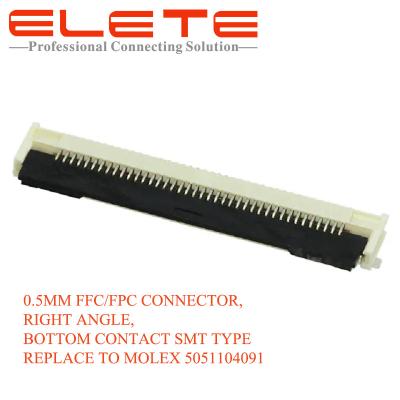 China 0.5MM FFCFPC CONNECTOR, RIGHT ANGLE, BOTTOM CONTACT SMT TYPE REPLACE TO MOLEX 5051104091 for sale