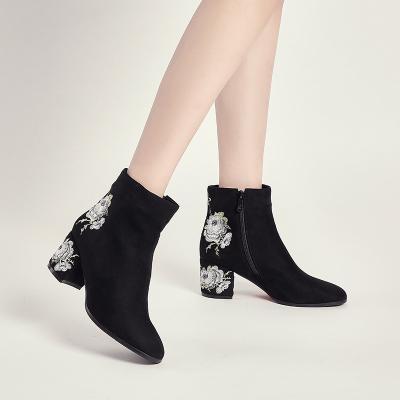 China Colorful EVA embroidery bead flowerNew style fashion brand design winter high heel boot women party shoes for sale