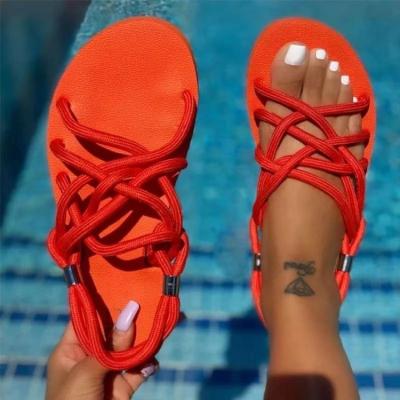 China Fasion Braided Rope Beach Shoes 2021 Sandals Woman Shoes Open Toe Sandals Beach Sandals Roman Gladiator Non-Slip Flip Flop for sale