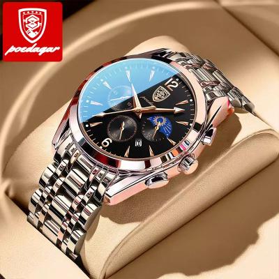 China New Fashion Day/Date Chronograph Luxury Mens Watches Leather Stainless Steel Band Watches Mens Wrist Quartz Clock With Indicator Light for sale