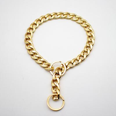 China Luxury Big Chain Cuban Link Rose Metal Plated Gold Dog Collar Mine Bull Pet Collar Material JEWELED for sale