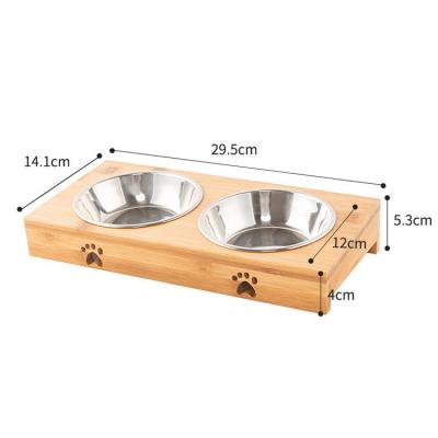 China Hot Sale Wooden Support Stocked Table with Double Stainless Steel Feeder Bowl or Ceramic Bowls Pet Friendly for sale