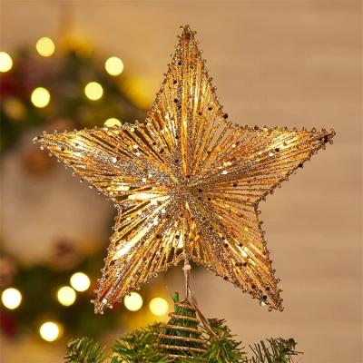 China Durable Gold Christmas Tree Toppers Stars For Christmas Tree Decoration , 3D Glitter Gold Hollow Star For Christmas Decorations for sale