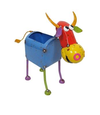 China Durable Metal Animal Planter Hands Painted Colorful Animal Garden Animal Planter Pot Iron Metal Cow Metal Cow Desk Inspiration for sale