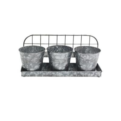 China Durable Set of 3 Metal Galvanized Powder Coated Zinc Color Natural Flower Planter Tray Round Grass Pots for sale