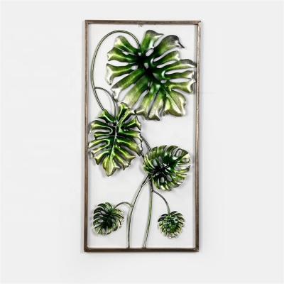 China Wholesale Durable Wrought Garden Vintage Home Metal Art Green Leaves Wall Mounted Accent Iron Room Beauty Hangings Decor for sale