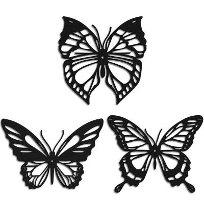 China Durable 3 Pieces Metal Butterfly Wall Decor Black Butterfly Metal Wall Art Nature Butterfly Hanging Wall for sale