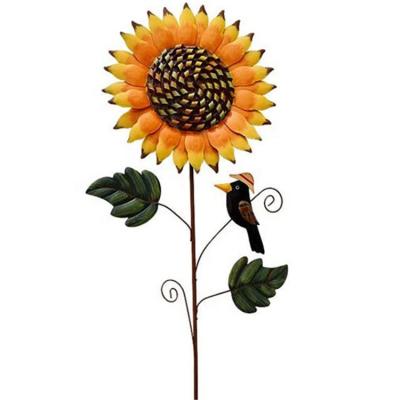 China Durable Yard Art Decor Outdoor Garden Metal Decoration for Patio Porch Lawn Pathway Backyard Sunflower Garden Orange Stake for sale