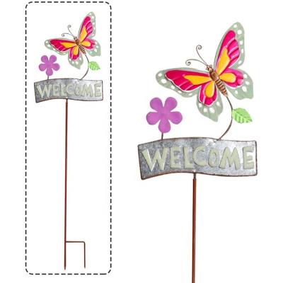 China Durable Metal Butterfly Garden Stake With Welcome Sign, In The Dark Outdoor Yard Stake Signs For Outdoor Spring Garden Stake for sale