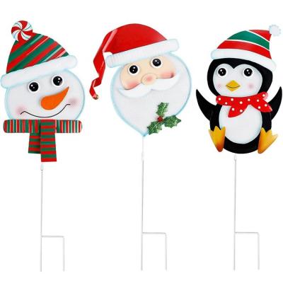 China Durable Christmas Yard Stakes, Set 3 of Snowman Santa Penguin Stakes Decor, Metal Winter Yard Signs for Christmas Front Door Garden Yard Lawn for sale