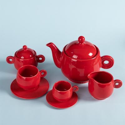 China Cute Tea Sets Teapot And Cup Set With Customized Box Red Ceramic Teapot Logo Packing Paper for sale