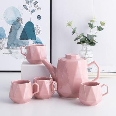 China Pink Colored Ceramic Luster Tea Set Tableware Customized Diamond Ceramic Texture Factory Wholesale Customized for sale