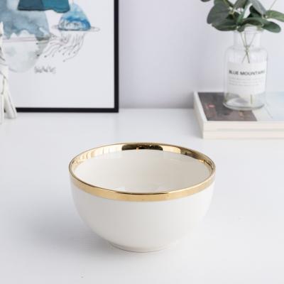 China Viable Western Style White With Gold Ceramic Rim Plate Bowl Dishes Spoon Dinnerware Set for sale