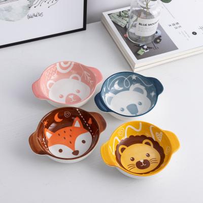 China Cartoon Factory Customized 6 Inch Cartoon Ceramic Bowl Double Ear Kids Bowl, Suitable For Children for sale