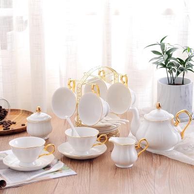 China New Design Gold Rim Decor Viable Luxury Afternoon Tea Porcelain Coffee Tea Sets Ceramic Teapot and Cup Set for sale