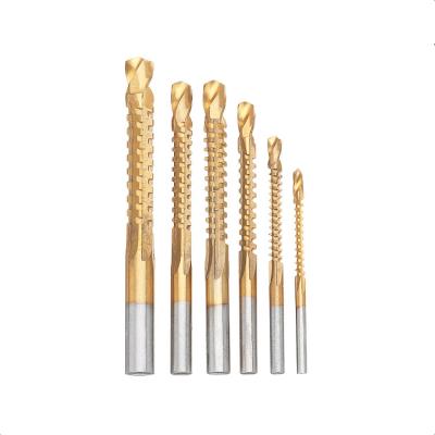 China For Thin Soft Wood Plastic Drilling 6Pcs 3mm 8mm Metal Titanium Coated HSS Saw Drill Bit For Wood Carpenter Metal Side Cutting and Plunge Cuts for sale