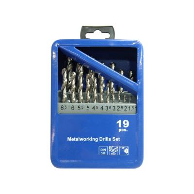 China For Aluminum Metal Stainless Steel PVC Iron Drilling 19 Pcs Metric Finish HSS Twist Full Ground Drill Bits Set Bright In Metal Box for sale