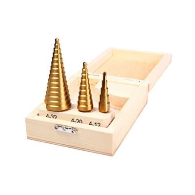 China HSS 3 Flats 3Pcs Steel Metric Shank Straight Spline Taper Titanium Step Drill Bit Set Just In Case for sale