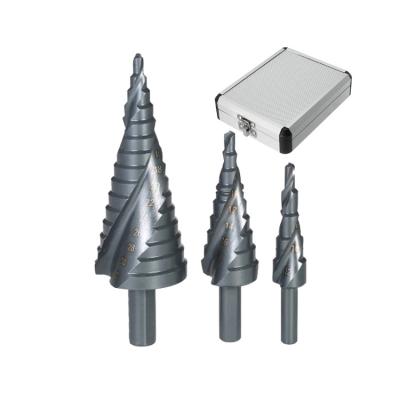 China 3Pcs Three Flats Shank Spiral Flute HSS Metric Step Drill Bit with Chip-Breaker for Sheet Metal Wood Plastic Drilling for sale