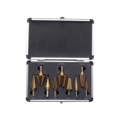 China 9Pcs Inch 3 Inch Flats Shank Straight Flute HSS Steel Titanium Step Drill Bit Set For Metal Tube Sheet Drilling In Aluminum Case for sale