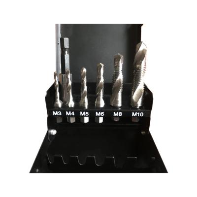 China 6Pcs Metal Cutting Machine Use M3 M10 HSS Metric Drill And Combination Taps Set In Metal Box for sale