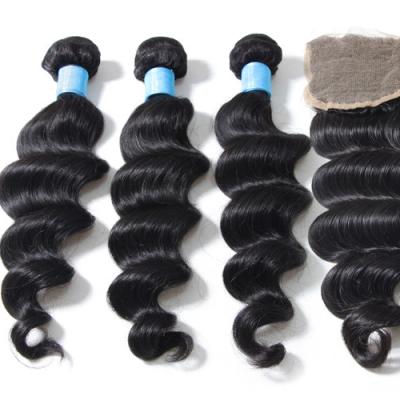 China Cheap Good Quality Jerry Curl Loose Wave Virgin Brazilian 100 Hair Weave Bundles With Closure Online for sale