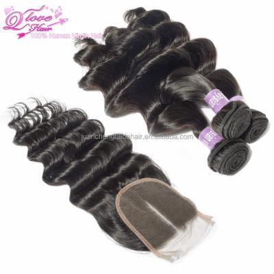 China Brazilian Loose Wave Virgin Hair 3 Bundles Deal Closure for sale