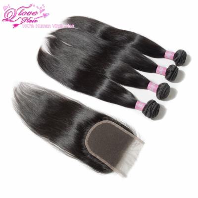 China Jerry Curl Indian Straight 4 Bundles With Closure Straight Virgin Hair Bundles Cheap Natural Indian Human Hair Black Market From China for sale