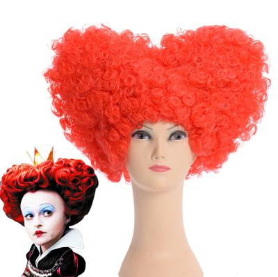 China Body Wave Alice in Wonderland Curly Red Queen Wig Cosplay Costume Women Short Synthetic Hair Halloween Party Heat Resistant Wigs for sale