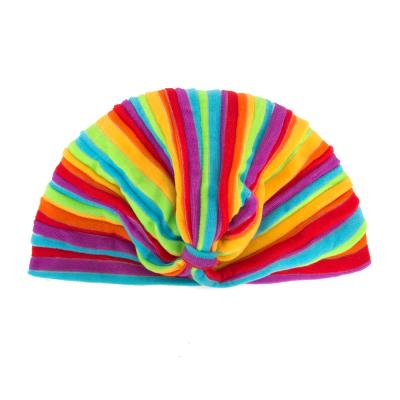 China DecorateÂ   Wholesale Fashion Muslim Colorful Striped Turban Hat Turban Women Winter Head Wrap With Front Knot for sale