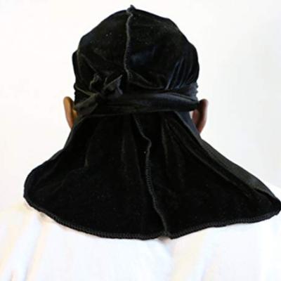 China Comfortable Custom Durag For Men Designer Velvet Durag Two Tone Fashion Velvet Splicing Durag With Logo for sale