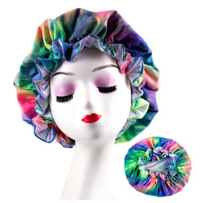 China Fashion satin hair bonnet with custom logo fashion bonnet for women silky satin designer bonnet for sale