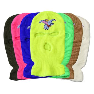 China COMMON Spoof Face Gini Mask Winter Hat Three Hole Mask Knitted Full Face Ski Mask Embroidery Elephant Wool Knitted Balaclava for sale